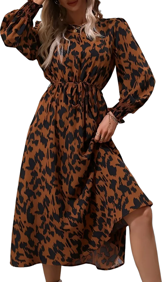 Leopard print tie waist midi dress