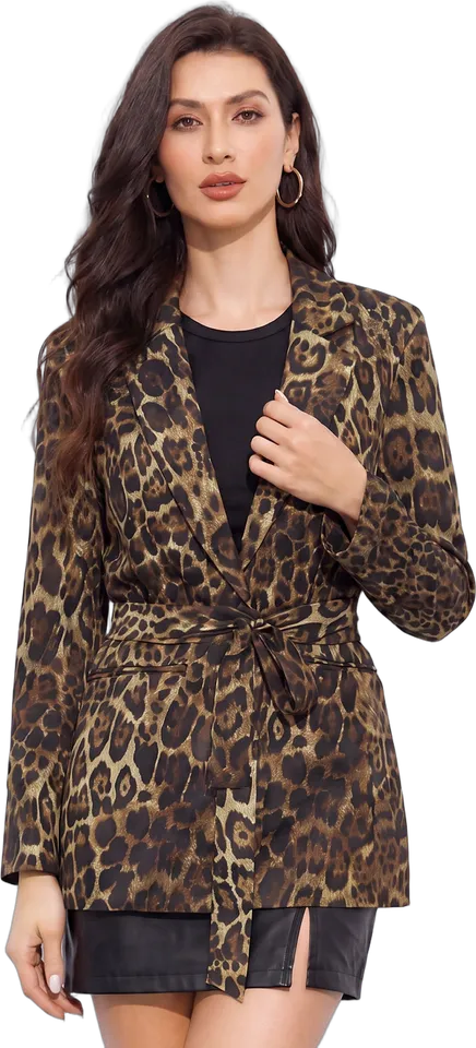 Leopard tie waist blazer