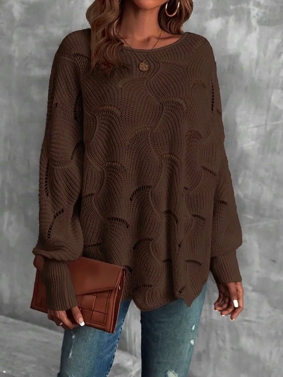 Front view, coffee sweater with jeans