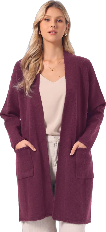 Long open front pocket cardigan