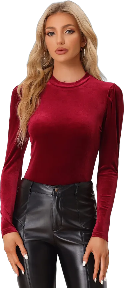 Metallic velvet mock neck glitter top