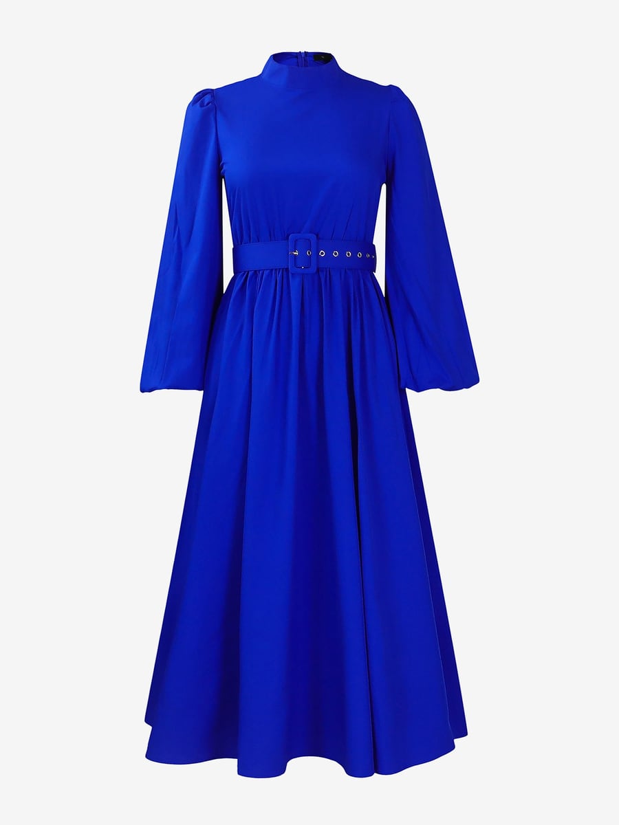 Front view of the blue dress on white
