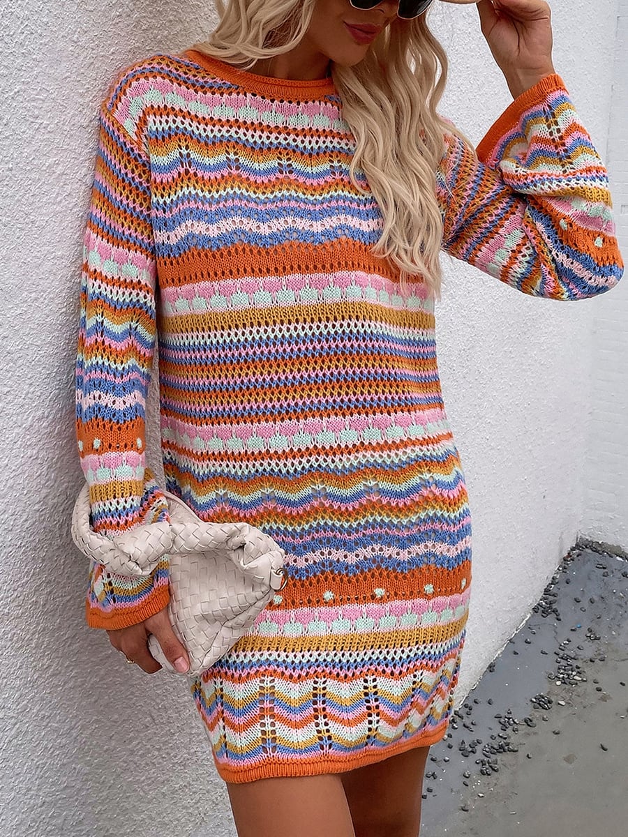 Front view showing the striped sleeves
