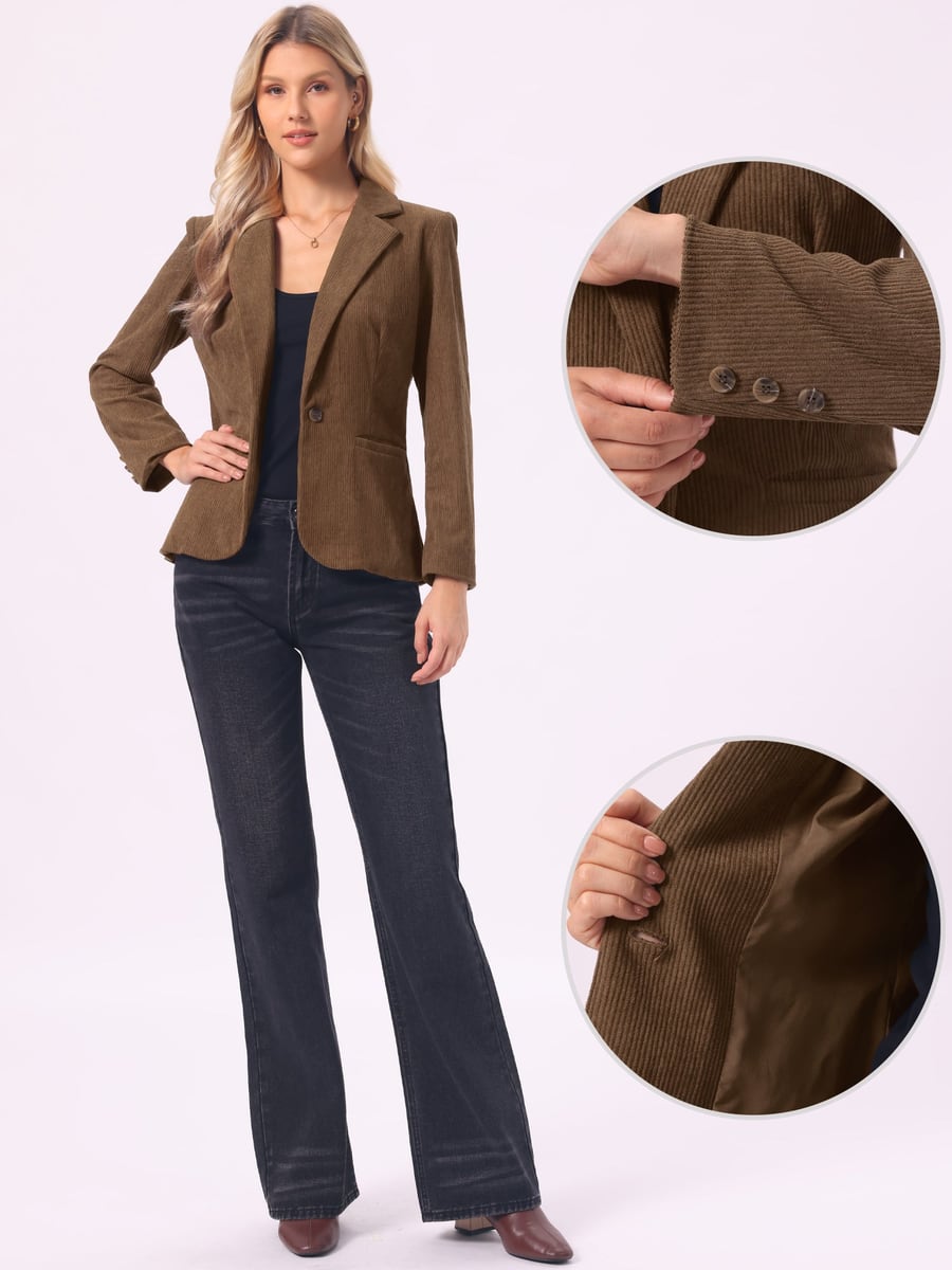 Full length with close-ups of the cuff buttons and fabric