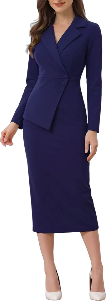 Notch lapel wrap front midi sheath dress