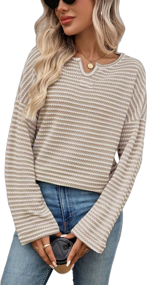 Notch neck waffle knit top