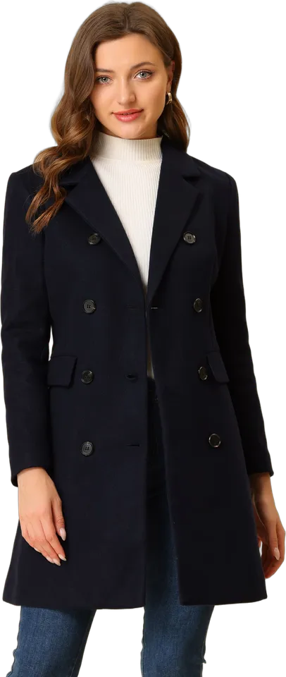 Notched lapel double-breasted long coat