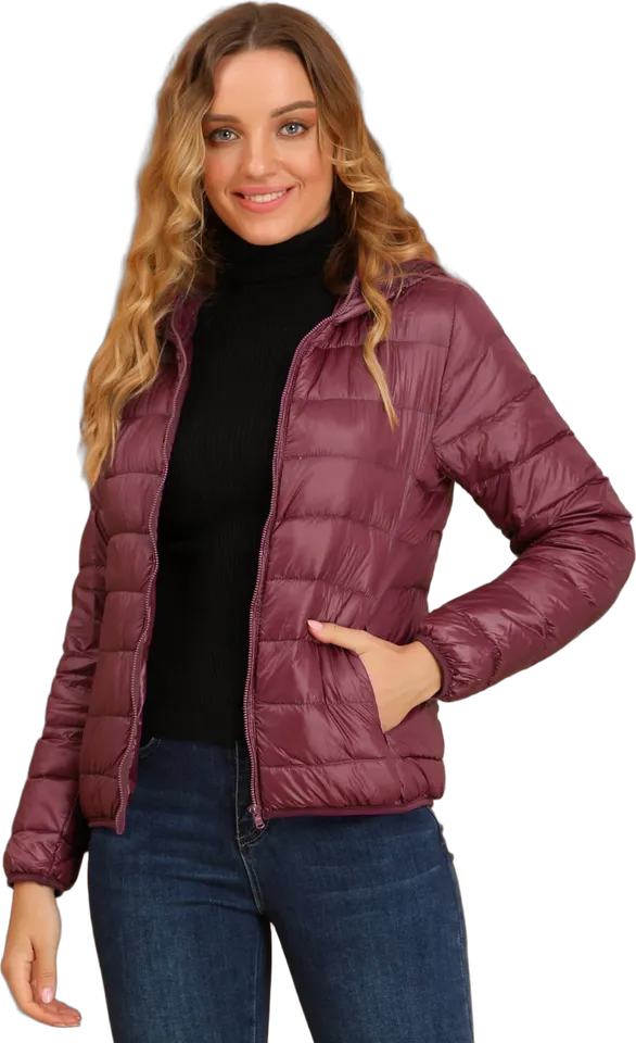 Packable hooded lightweight puffer jacket