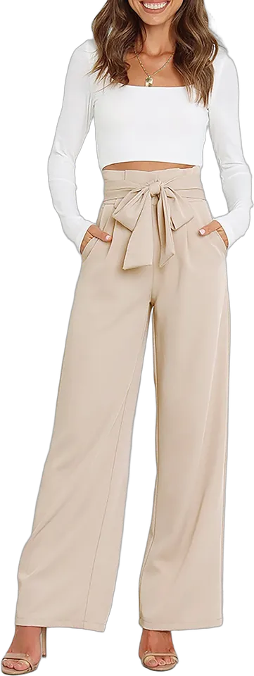 Pantalón ancho con cintura paperbag