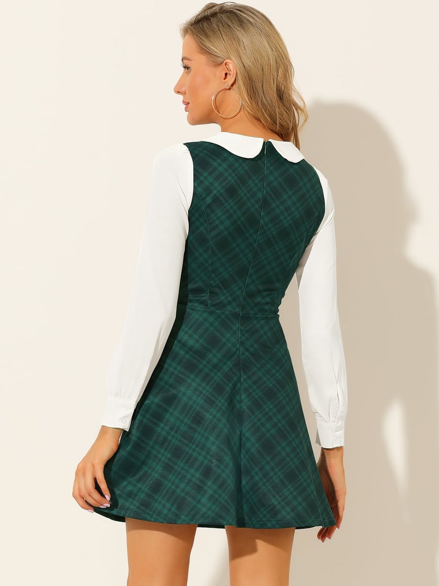 Back view in green plaid