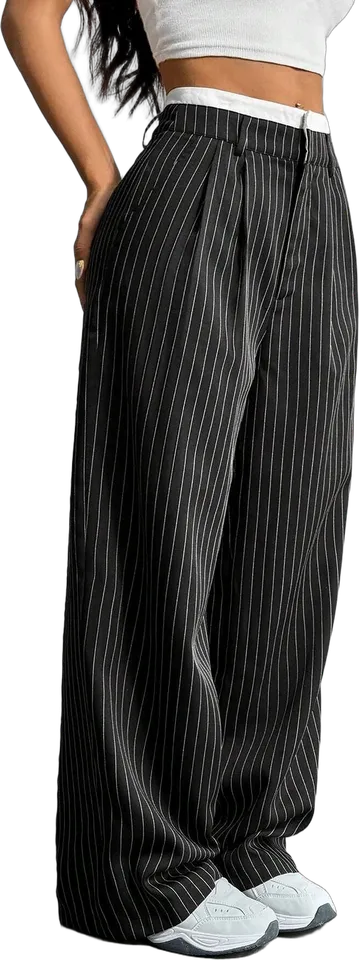 Pantalón ancho de raya diplomática y tiro alto