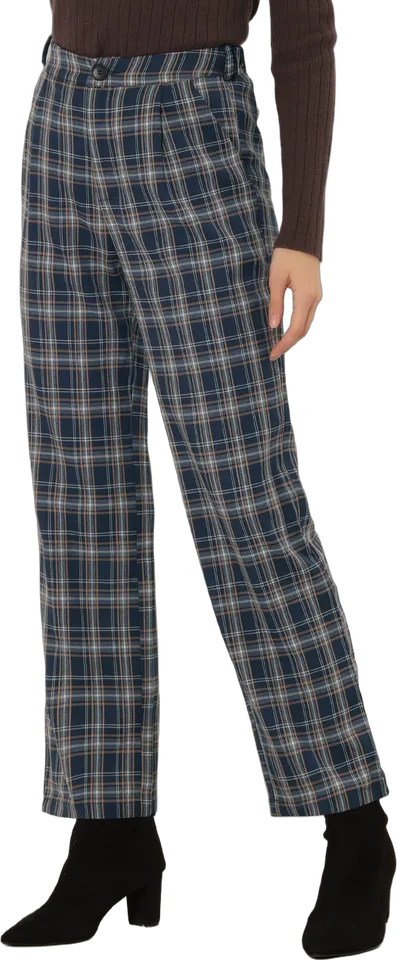Pantalón recto de cuadros con cintura elástica