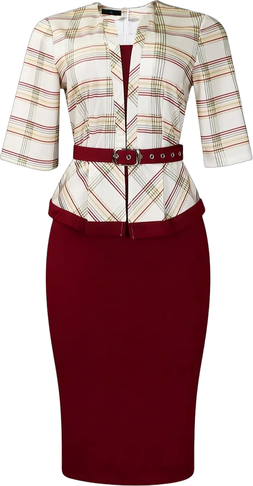 Plaid jacket fake two-piece sheath dress