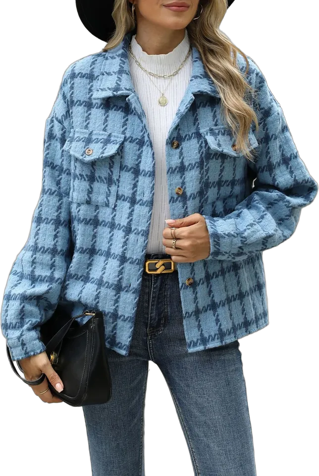 Plaid lapel loose shirt jacket