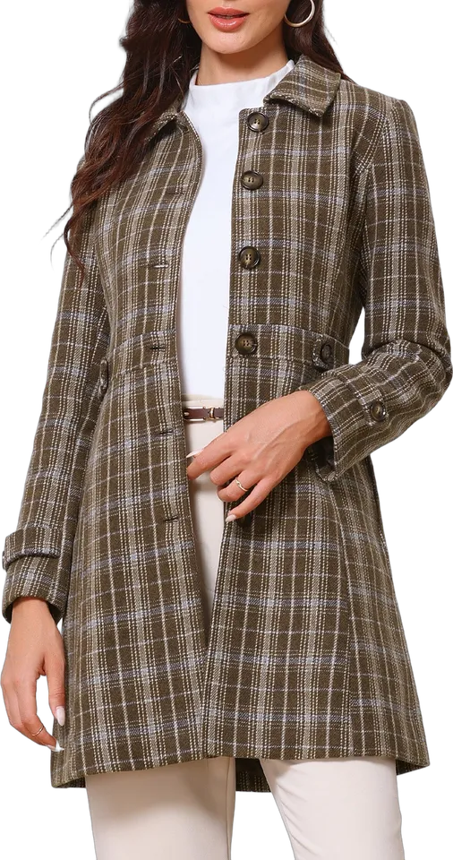 Plaid single-breasted pea coat