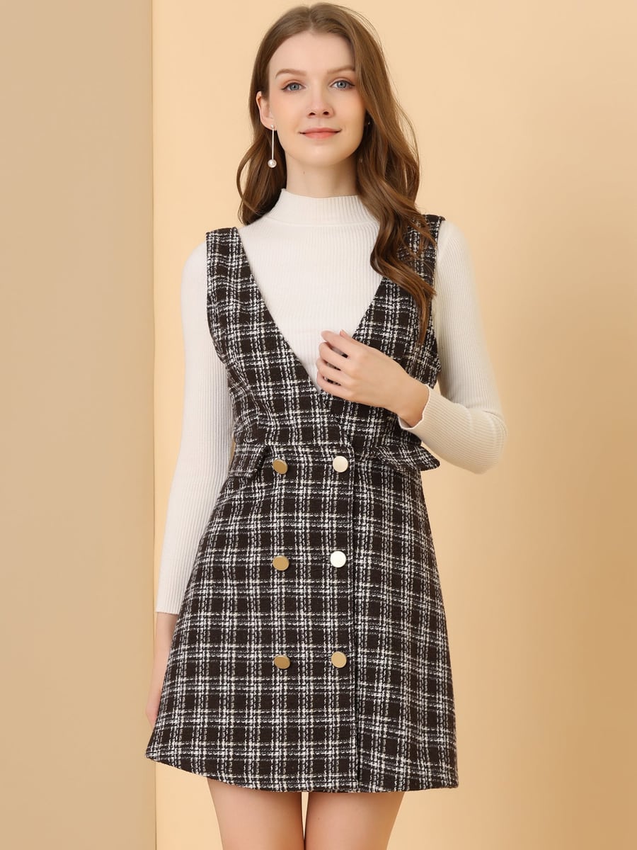 Front view in black plaid