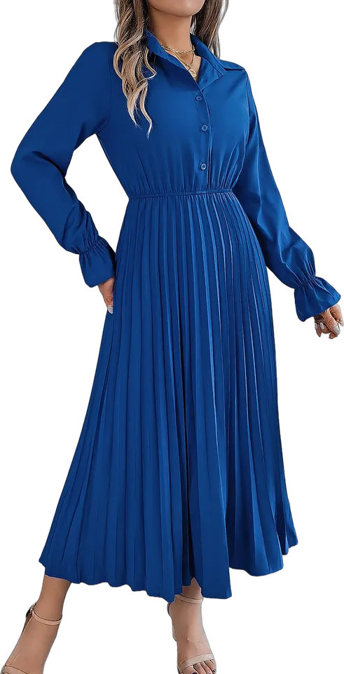 Pleated maxi shirt dress