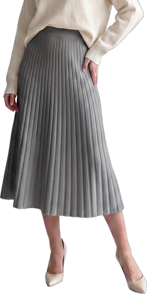 Falda midi evasé de punto de canalé plisado