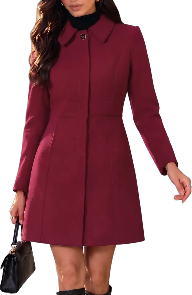 Point collar single-breasted A-line coat
