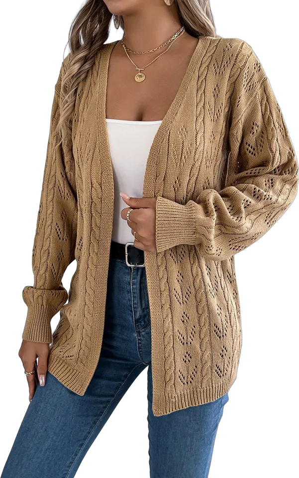 Pointelle open front cardigan