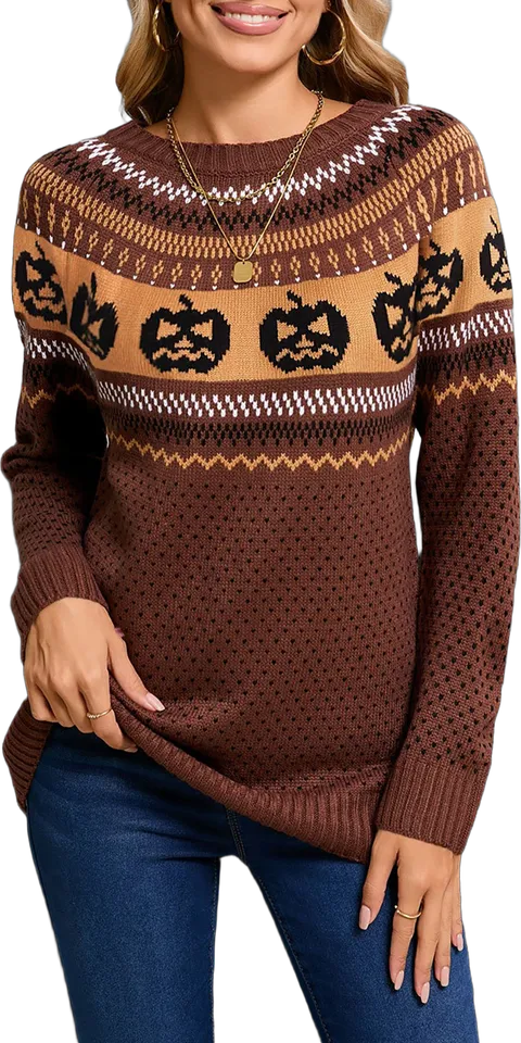 Pumpkin fair isle crew neck sweater