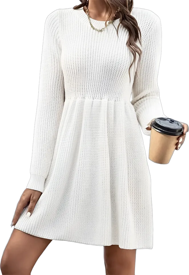 Ribbed bodice knit skater sweater dress