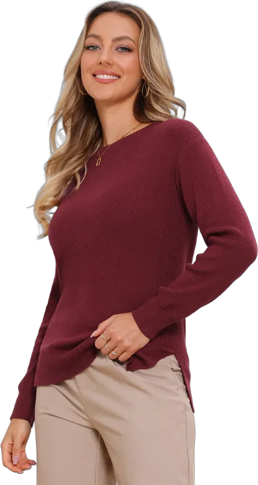 Ribbed crew neck side slit sweater