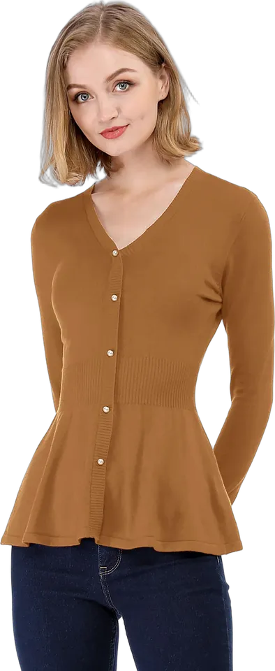 Ribbed V neck button peplum top