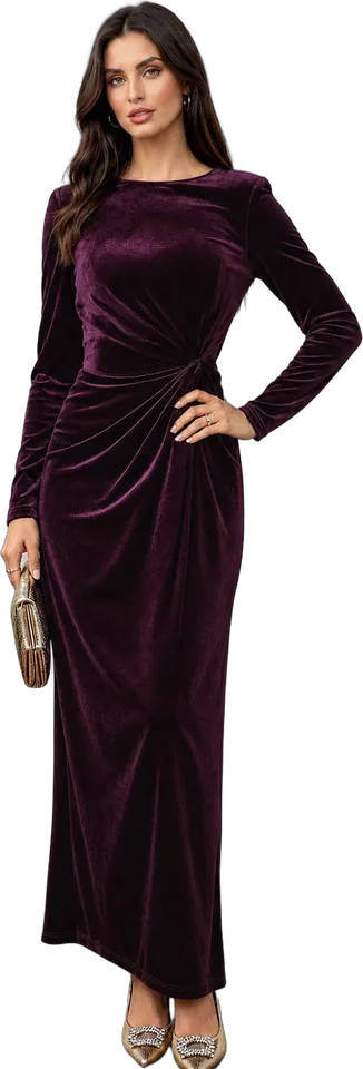 Ruched velvet back slit maxi dress