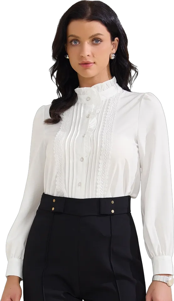 Ruffle collar button-down work shirt