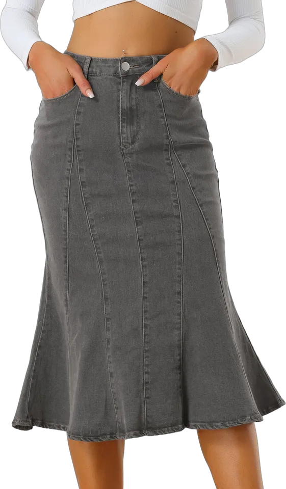 Falda midi vaquera sirena con volante