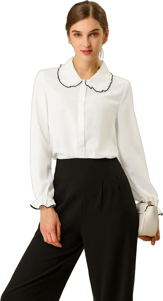 Ruffle Peter Pan collar button-up shirt