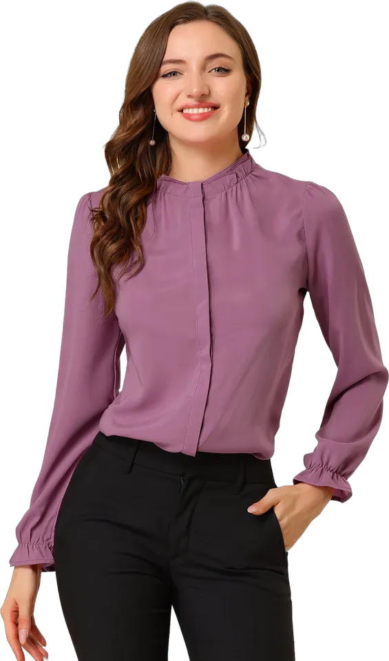 Ruffle stand collar chiffon shirt