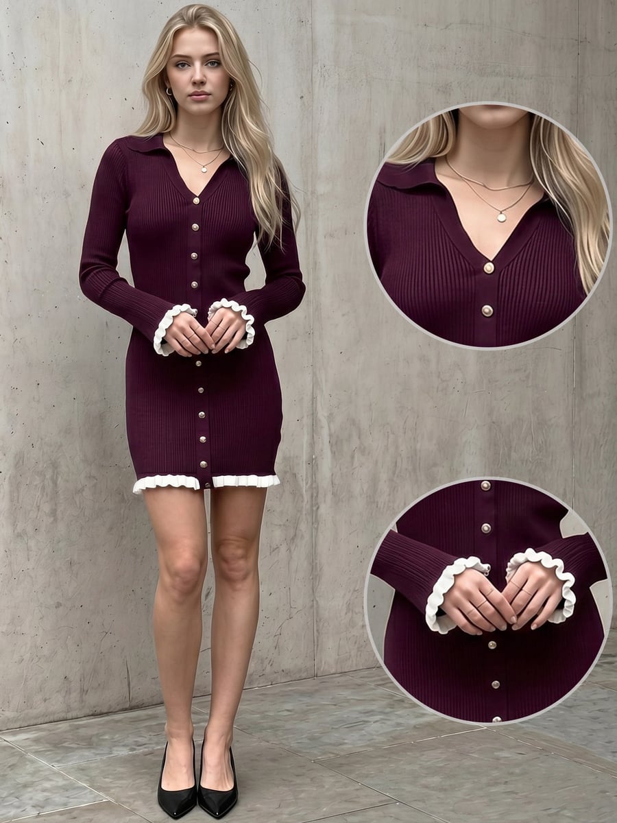 Full length with close-ups of the collar and cuff ruffle