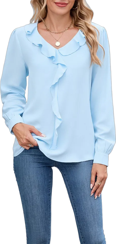 Ruffled V-neck chiffon blouse