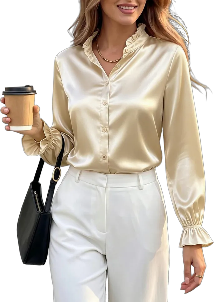 Satin ruffle collar office blouse