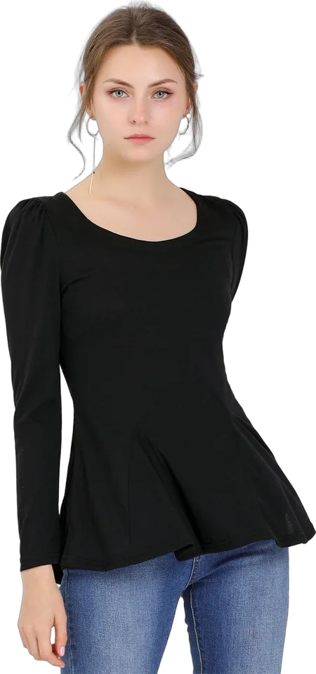 Scoop neck puff shoulder peplum top