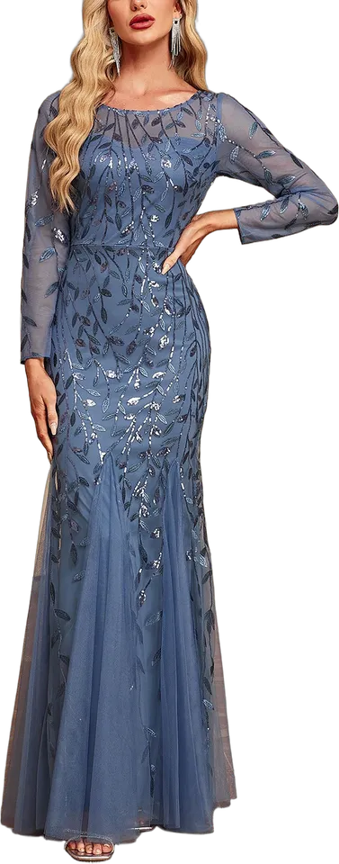 Sequin leaf mesh mermaid maxi gown