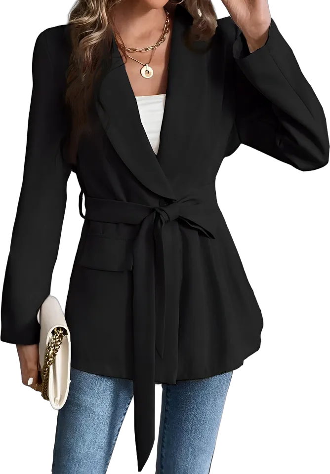 Shawl collar tie-waist peplum jacket