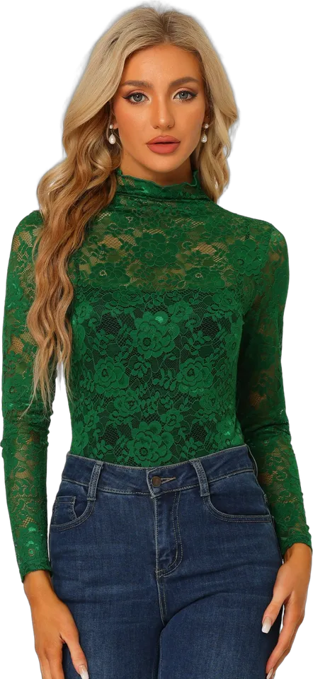 Sheer floral lace turtleneck top