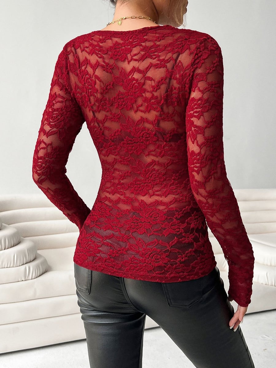 Burgundy, sheer back view
