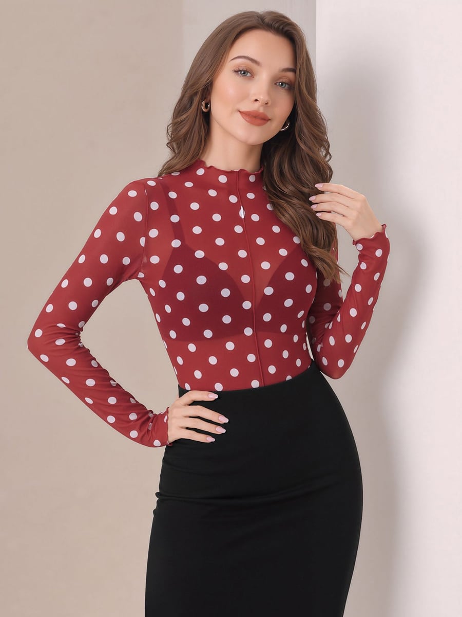 Front view in red with a black skirt