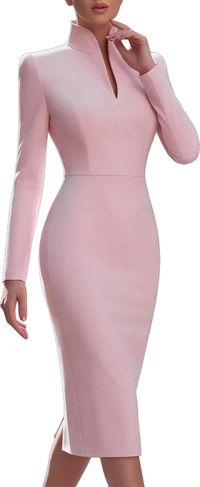 Split neck tailored midi sheath dress