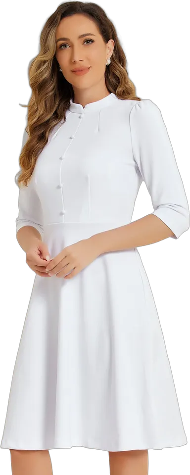 Stand collar button front A-line dress