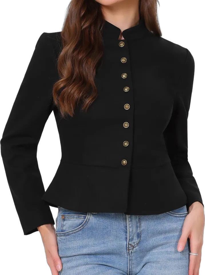 Stand collar button front jacket