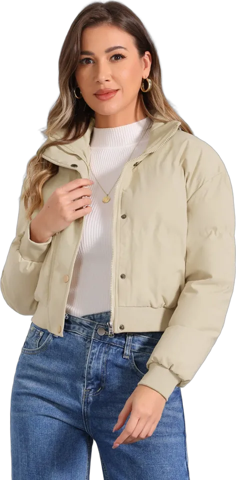 Stand collar cropped puffer jacket