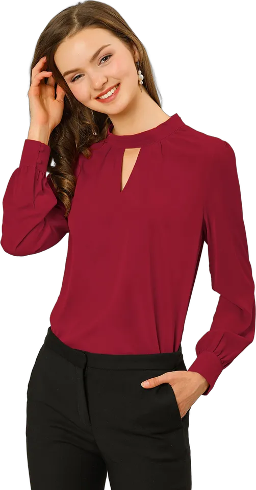 Stand collar keyhole chiffon blouse