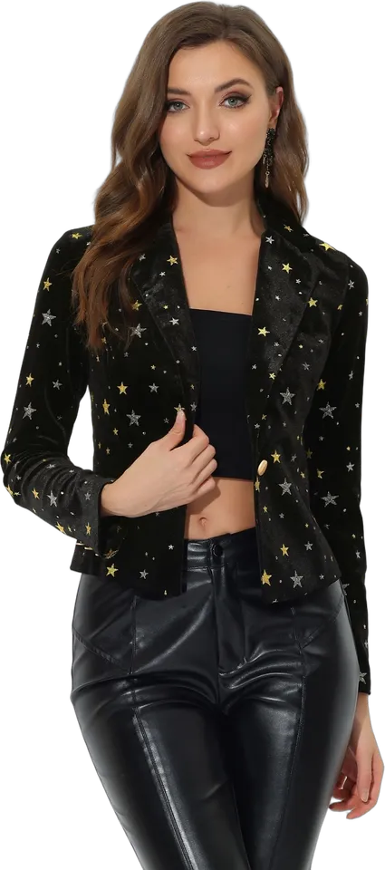 Star print velvet crop blazer