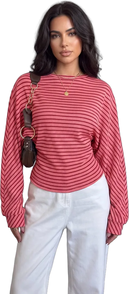 Striped batwing long sleeve top