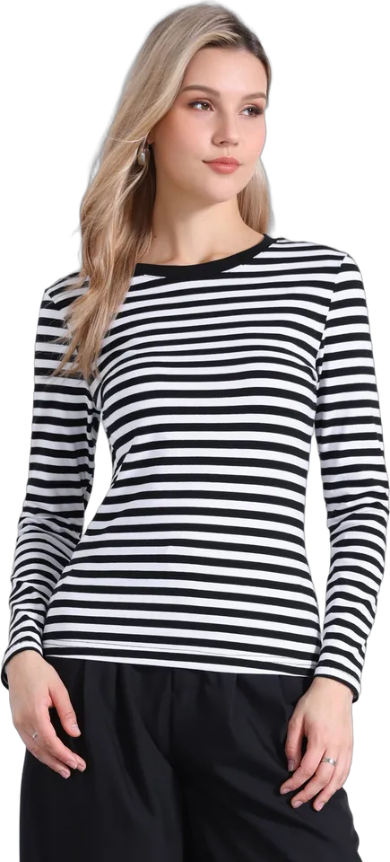 Striped crew neck long sleeve top